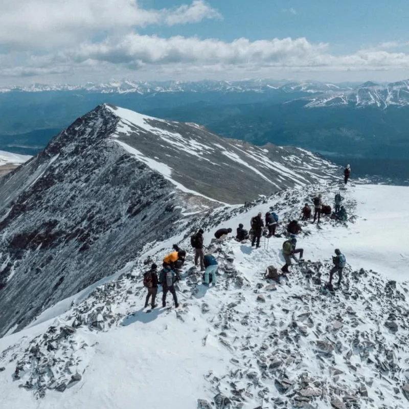 On a snowbound summit ridge