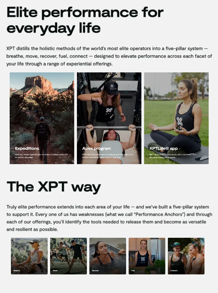 XPT&rsquo;s site: elite performance for everyday life, and the five pillars